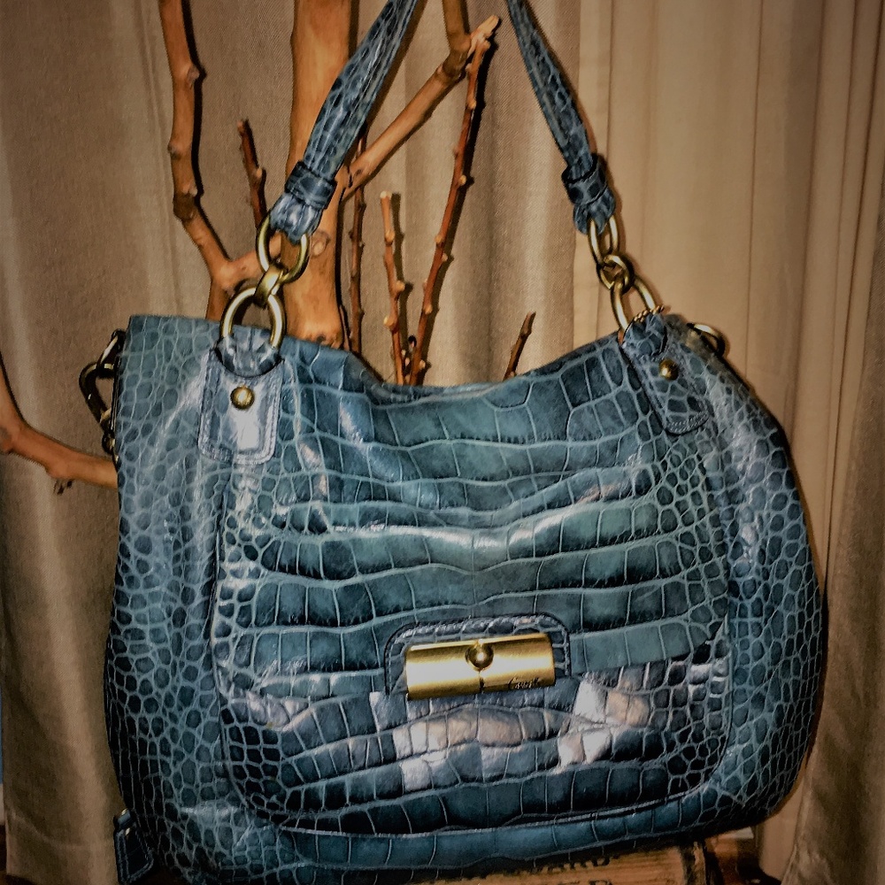 Vintage Coach Kristin Teal Blue Leather Satchel